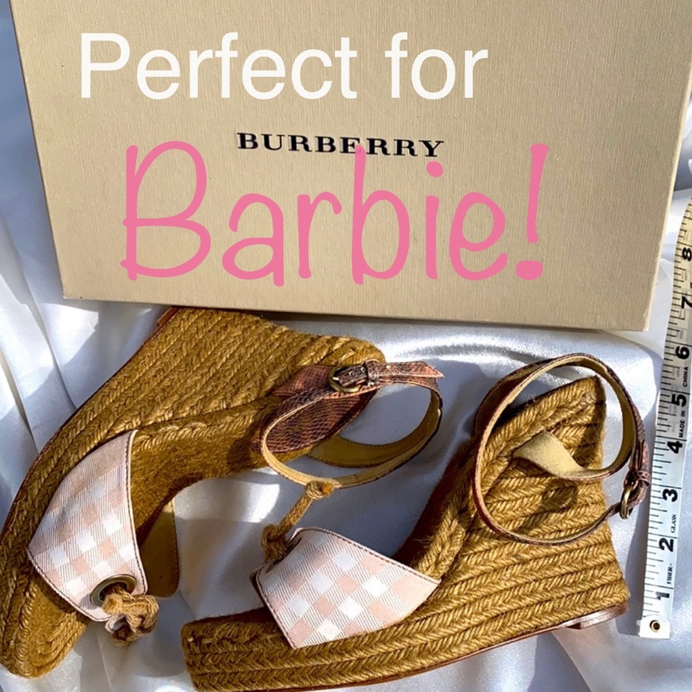 Burberry Pink Nova Check Wedge Fiber SANDALS, Like NEW In BOX🇬🇧39🇺🇸8-8.5🔥